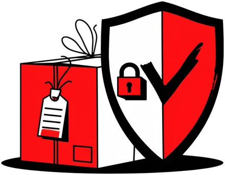A shield with a checkmark guarding a parcel